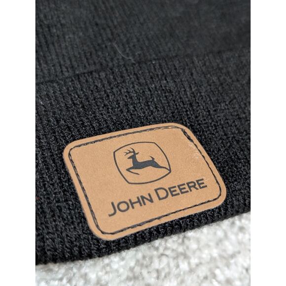John Deere Men's Micro Fleece Lined Beanie Black with Patch Logo One Size - Picture 2 of 3
